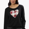 Cuddly Canuckies Plaid Love Print Pajama Top - Black