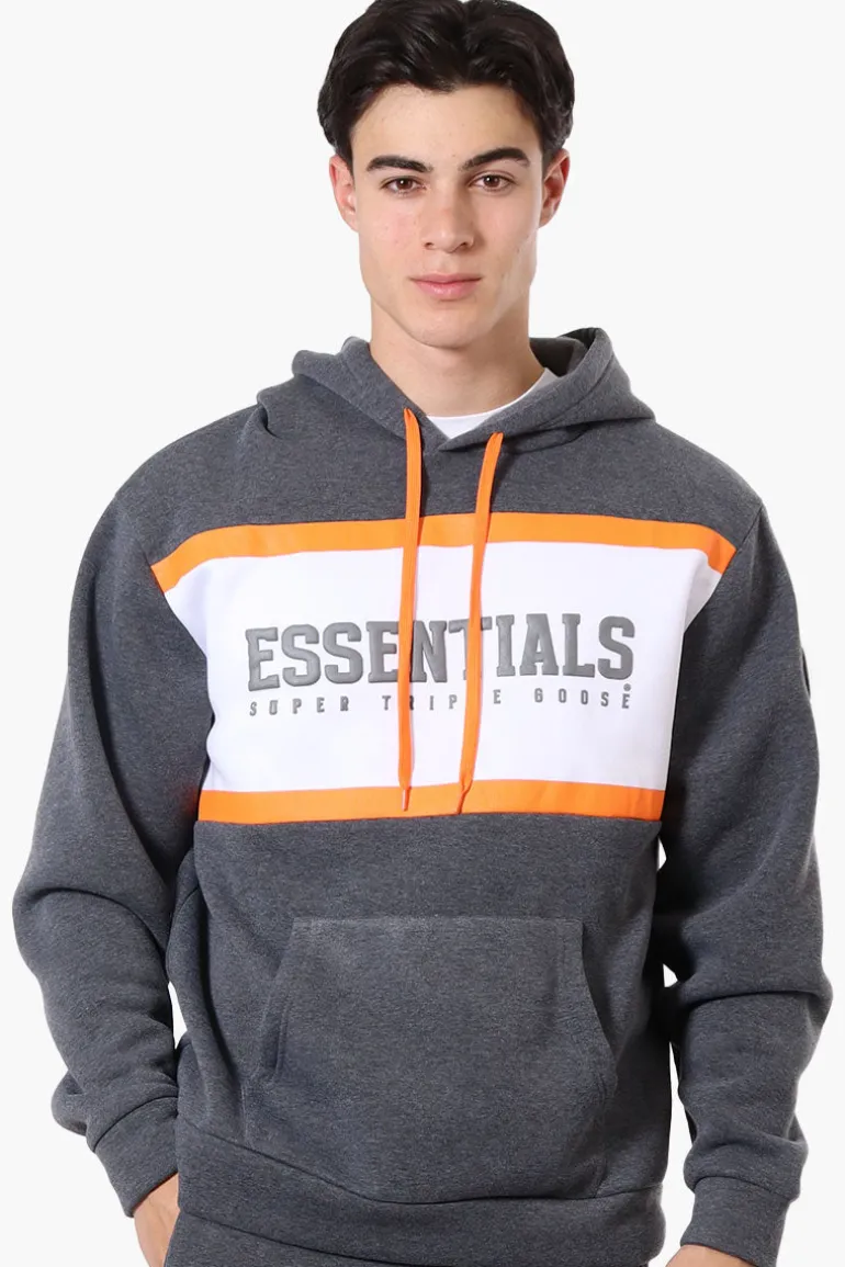 Essentials Super Triple Goose Striped Logo Hoodie - Grey