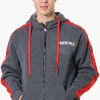 Essentials Super Triple Goose Sleeve Stripe Zip Up Hoodie - Grey