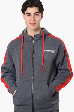 Essentials Super Triple Goose Sleeve Stripe Zip Up Hoodie - Grey