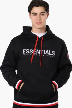 Essentials Super Triple Goose Striped Cuff Detail Hoodie - Black