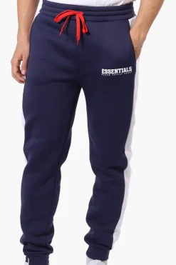 Essentials Super Triple Goose Side Stripe Tie Waist Joggers - Navy