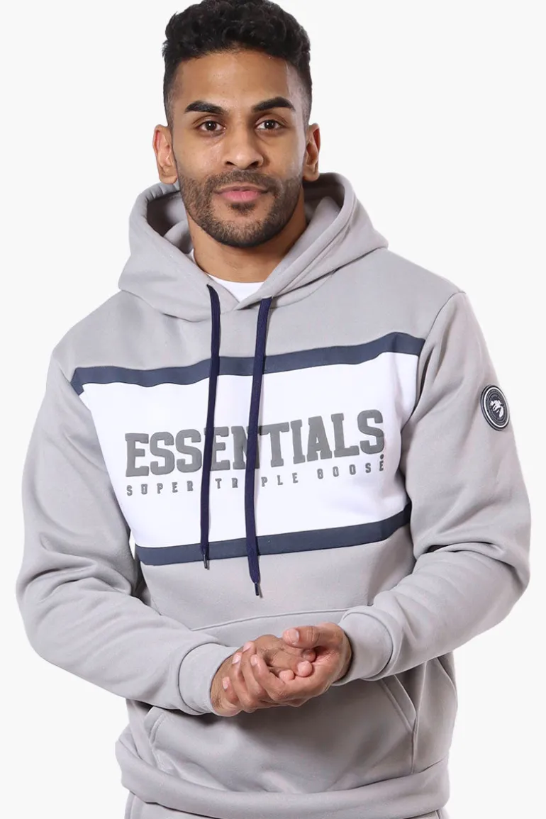 Essentials Super Triple Goose Striped Logo Hoodie - Grey