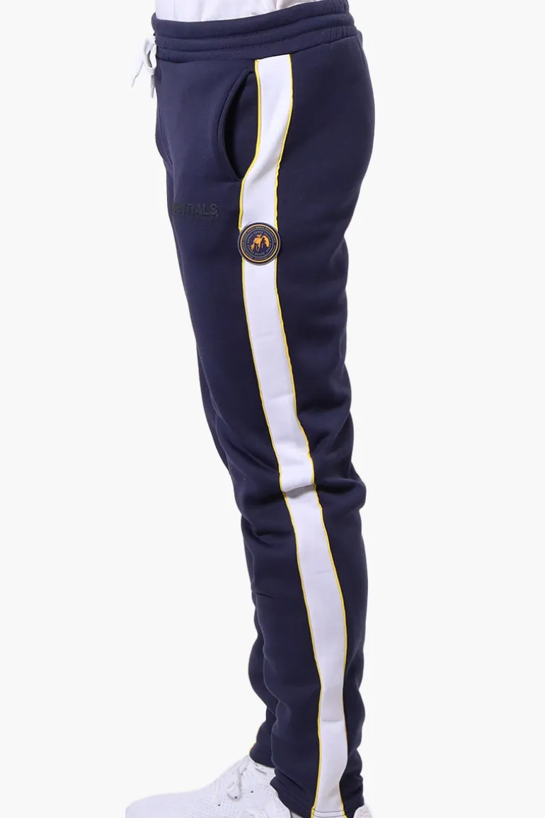 Essentials Super Triple Goose Side Stripe Tie Waist Sweatpants - Navy