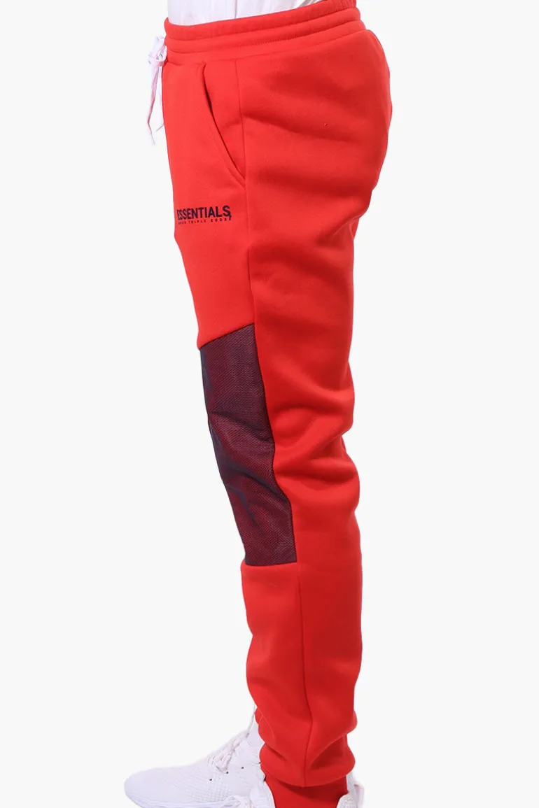 Essentials Super Triple Goose Mesh Insert Tie Waist Joggers - Red