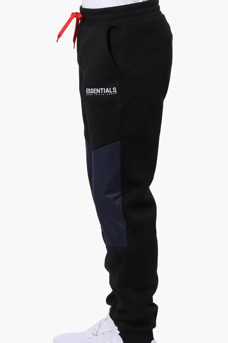 Essentials Super Triple Goose Mesh Insert Tie Waist Joggers - Black