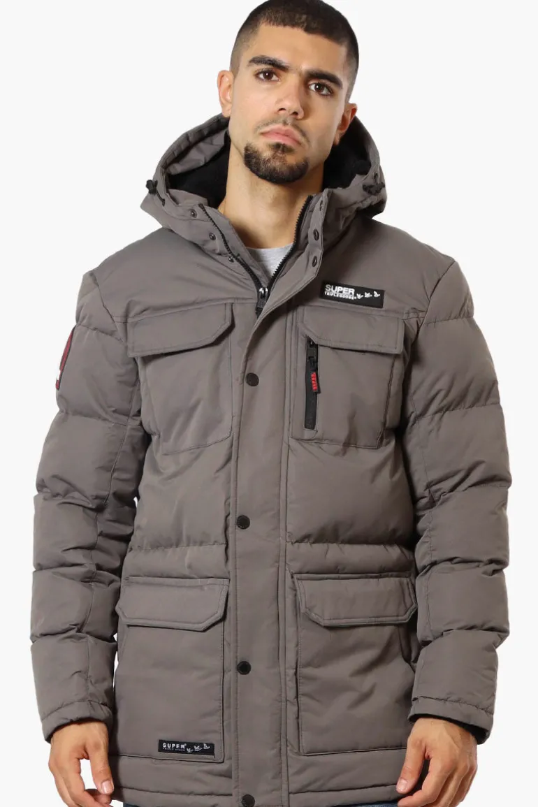 Super Triple Goose 4 Pocket Sherpa Lined Parka Jacket - Grey