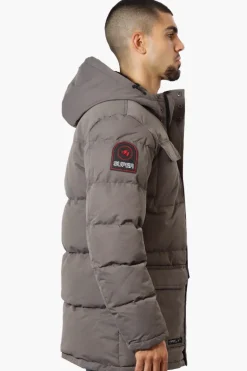 Super Triple Goose 4 Pocket Sherpa Lined Parka Jacket - Grey