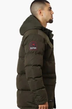 Super Triple Goose 4 Pocket Sherpa Lined Parka Jacket - Olive