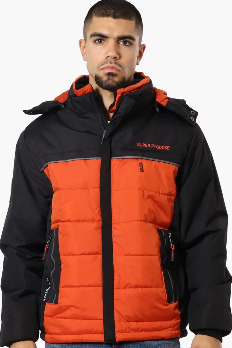 Super Triple Goose Contrast Detail Bubble Bomber Jacket - Orange