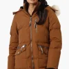 Super Triple Goose Faux Fur Thumb Hole Parka Jacket - Brown