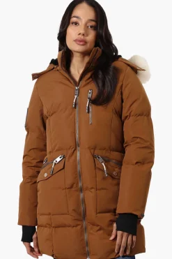 Super Triple Goose Faux Fur Thumb Hole Parka Jacket - Brown