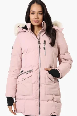 Super Triple Goose Faux Fur Thumb Hole Parka Jacket - Pink