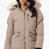 Super Triple Goose Faux Fur Thumb Hole Parka Jacket - Beige