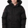 Super Triple Goose Faux Fur Twill Parka Jacket - Black