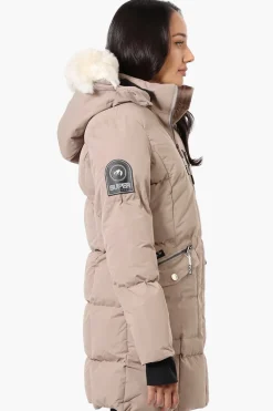 Super Triple Goose Faux Fur Thumb Hole Parka Jacket - Beige