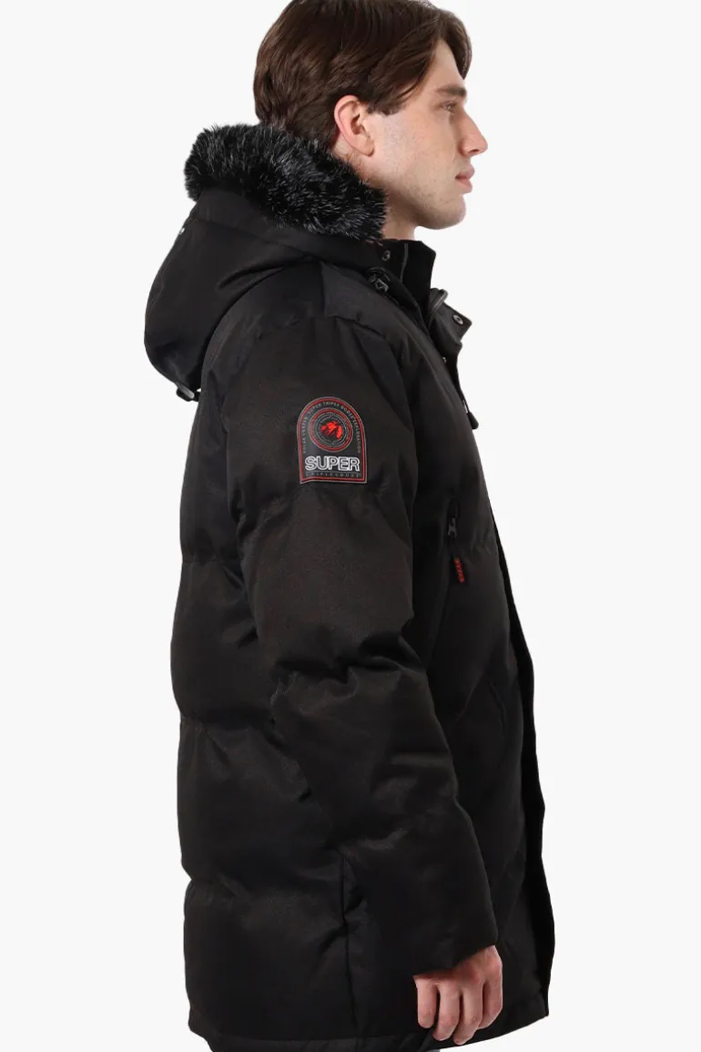 Super Triple Goose Faux Fur Twill Parka Jacket - Black