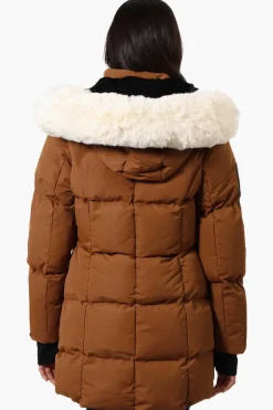 Super Triple Goose Faux Fur Thumb Hole Parka Jacket - Brown