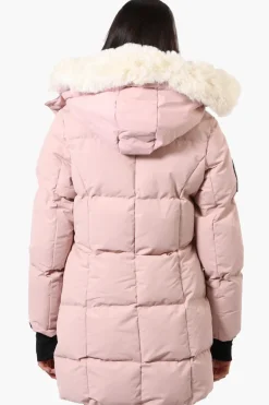 Super Triple Goose Faux Fur Thumb Hole Parka Jacket - Pink