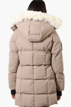 Super Triple Goose Faux Fur Thumb Hole Parka Jacket - Beige