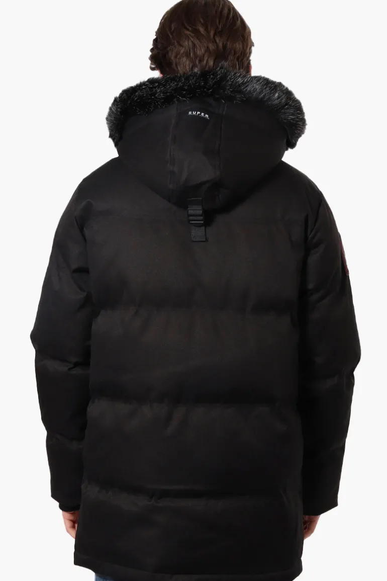 Super Triple Goose Faux Fur Twill Parka Jacket - Black