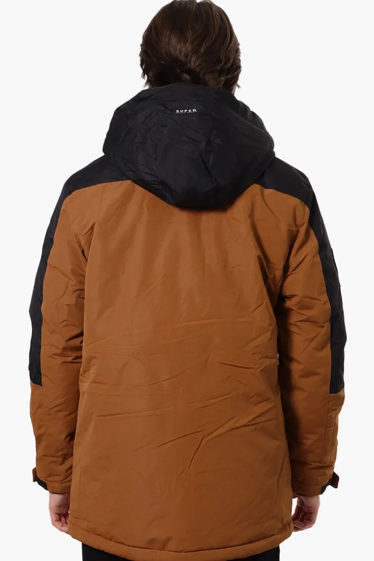 Super Triple Goose Faux Fur Lined Hood Parka Jacket - Brown