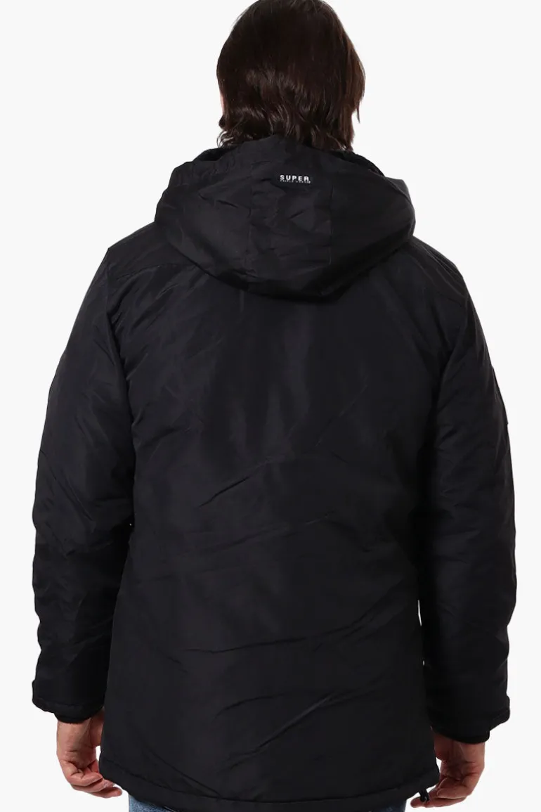Super Triple Goose Faux Fur Lined Hood Parka Jacket - Black