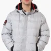 Super Triple Goose Knit Collar Bubble Bomber Jacket - Grey