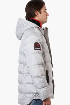 Super Triple Goose Knit Collar Bubble Bomber Jacket - Grey