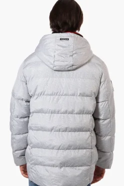 Super Triple Goose Knit Collar Bubble Bomber Jacket - Grey