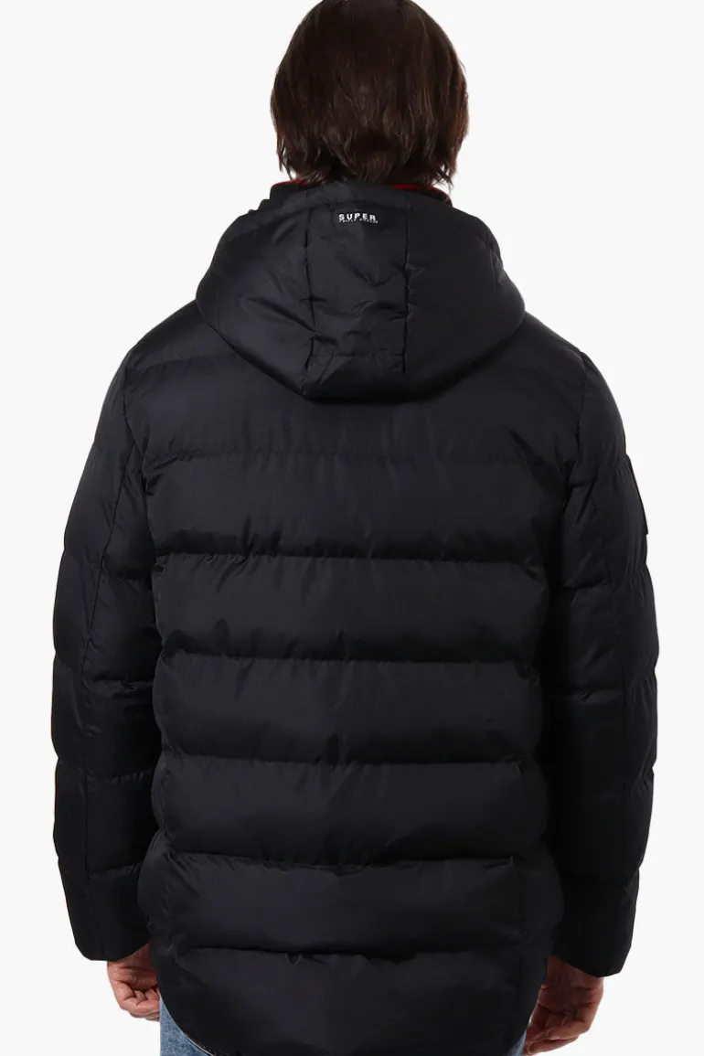 Super Triple Goose Knit Collar Bubble Bomber Jacket - Black