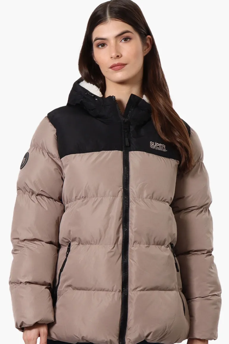 Super Triple Goose Sherpa Lined Bubble Bomber Jacket - Beige