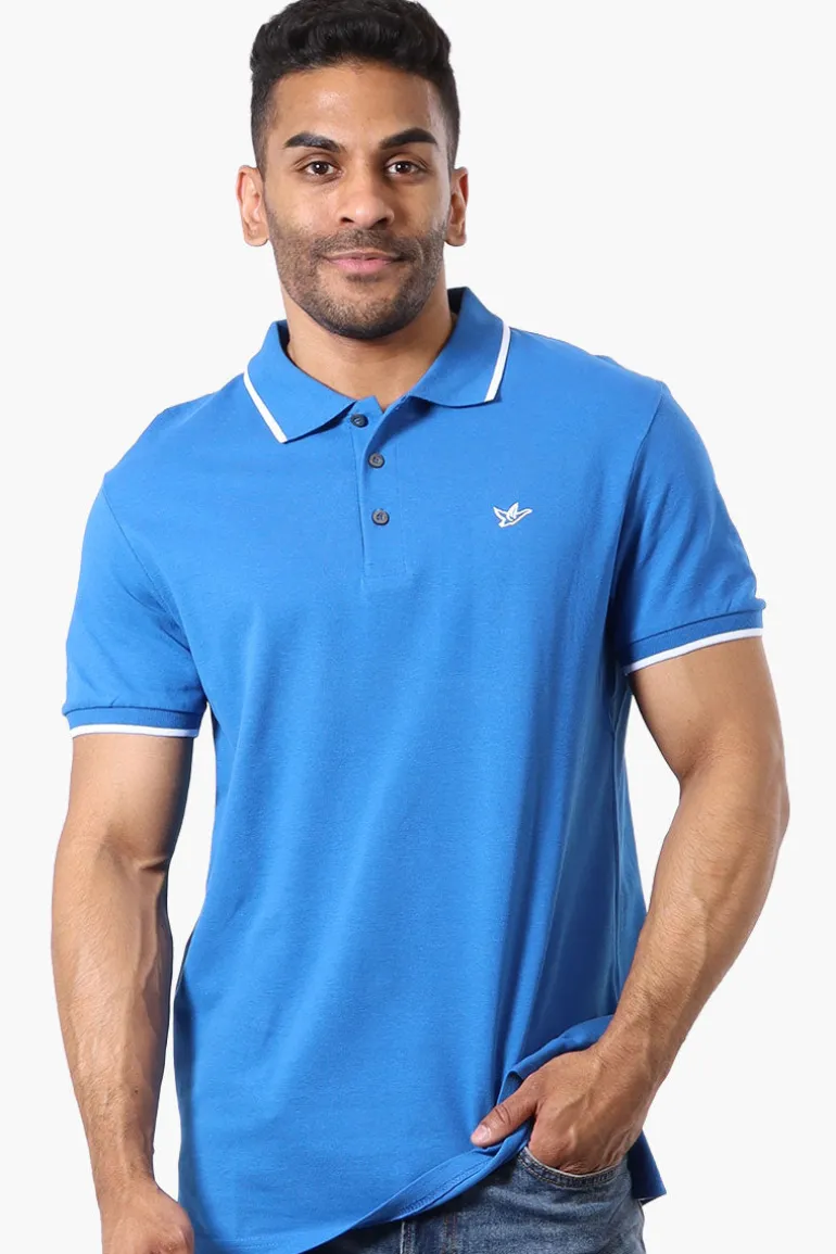 Super Triple Goose Solid Short Sleeve Polo Shirt - Blue