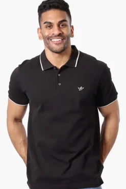 Super Triple Goose Solid Short Sleeve Polo Shirt - Black