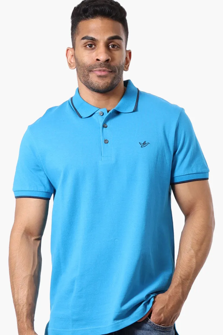 Super Triple Goose Solid Short Sleeve Polo Shirt - Blue