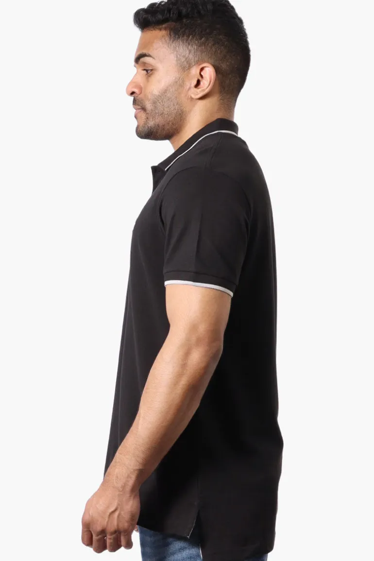 Super Triple Goose Solid Short Sleeve Polo Shirt - Black