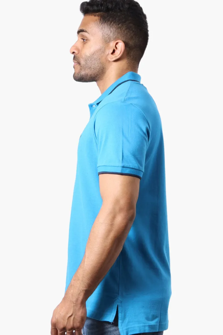 Super Triple Goose Solid Short Sleeve Polo Shirt - Blue