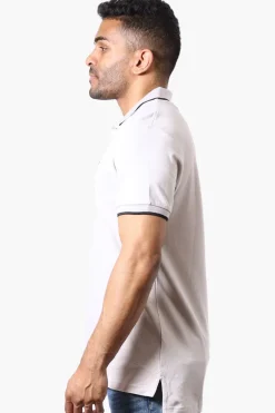 Super Triple Goose Solid Short Sleeve Polo Shirt - Stone