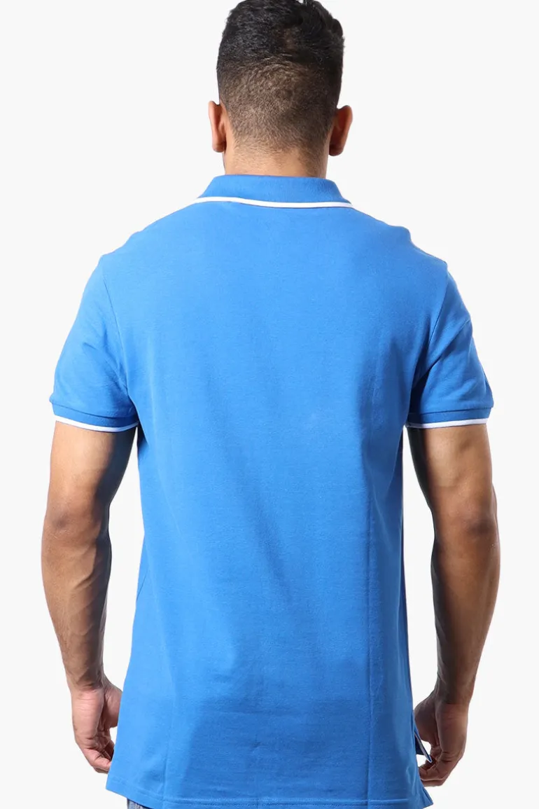 Super Triple Goose Solid Short Sleeve Polo Shirt - Blue