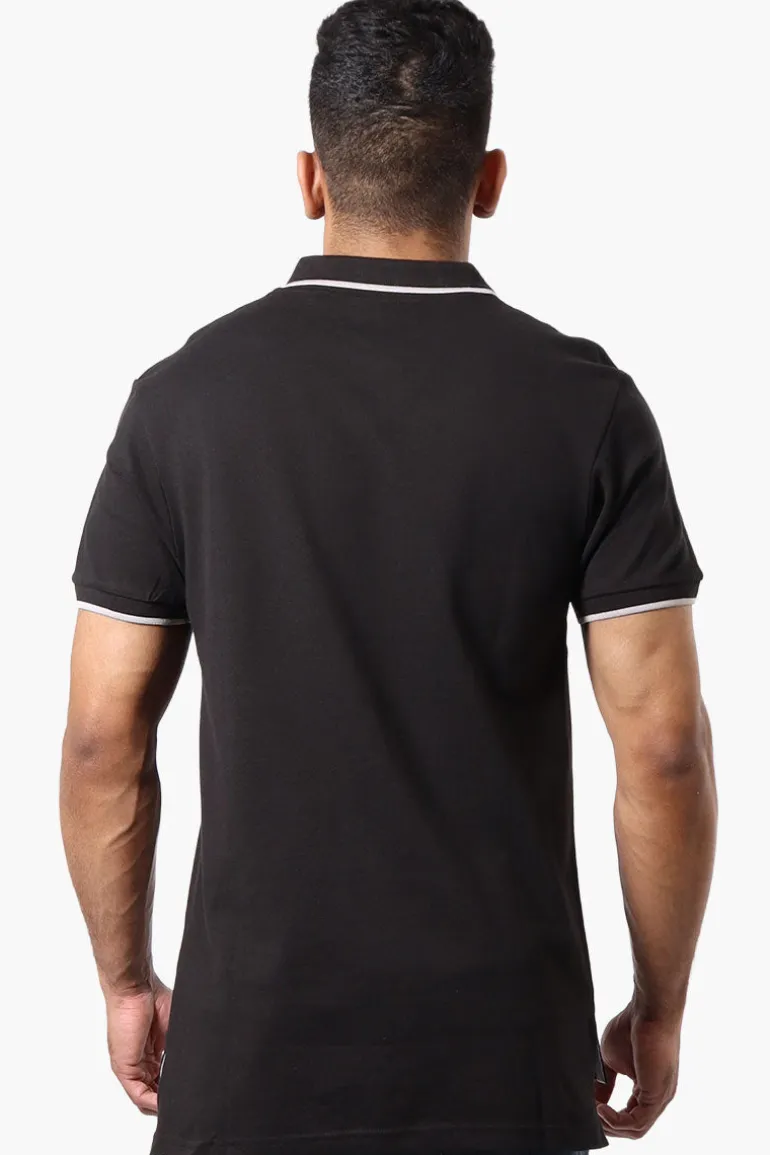 Super Triple Goose Solid Short Sleeve Polo Shirt - Black