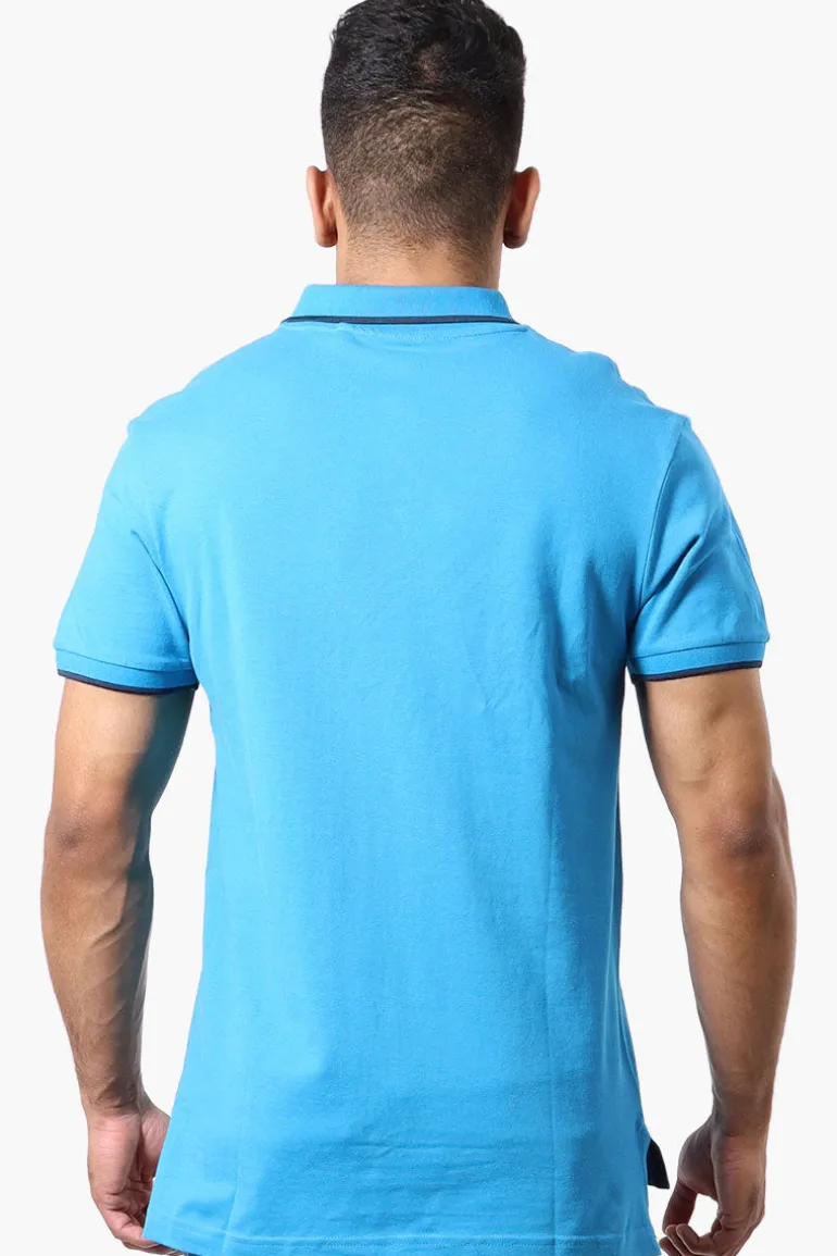 Super Triple Goose Solid Short Sleeve Polo Shirt - Blue