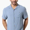 Super Triple Goose Vintage Solid Button Up Casual Shirt - Blue