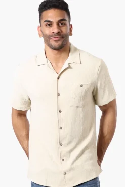 Super Triple Goose Vintage Solid Button Up Casual Shirt - Cream