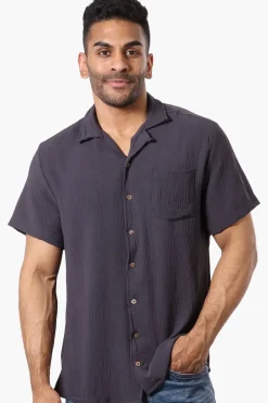 Super Triple Goose Vintage Solid Button Up Casual Shirt - Grey