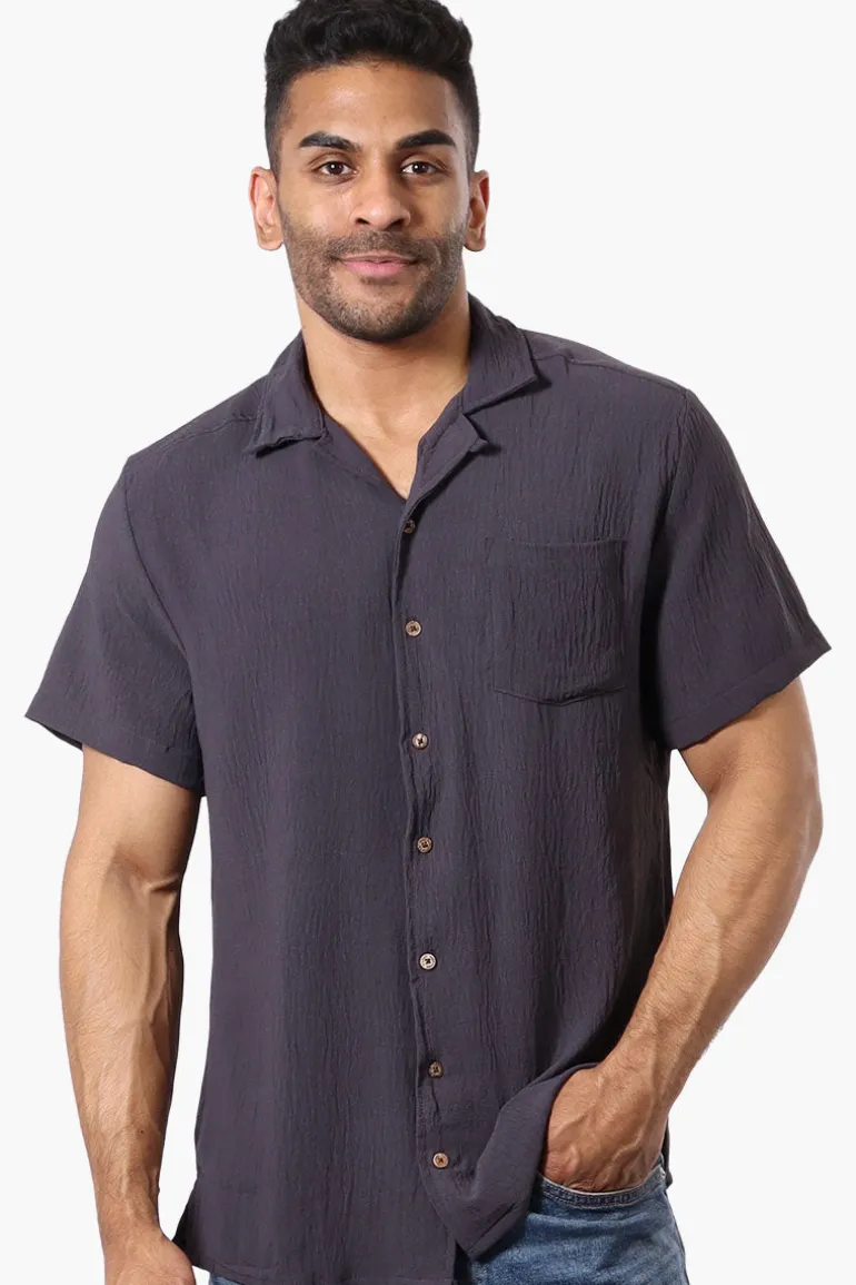 Super Triple Goose Vintage Solid Button Up Casual Shirt - Grey