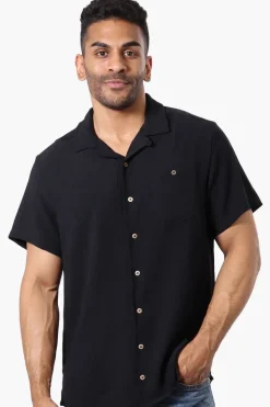 Super Triple Goose Vintage Button Up Linen Casual Shirt - Black
