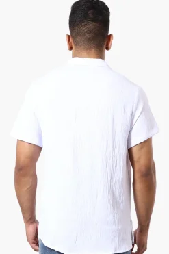 Super Triple Goose Vintage Solid Button Up Casual Shirt - White