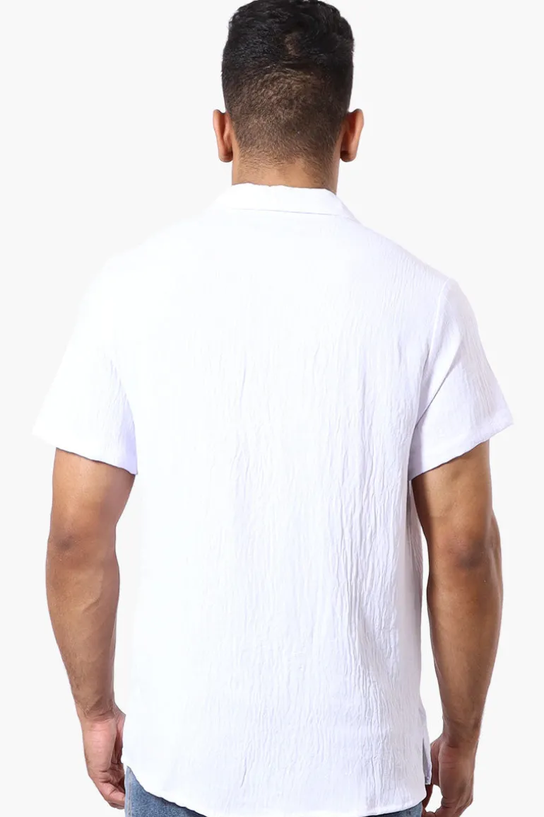 Super Triple Goose Vintage Solid Button Up Casual Shirt - White