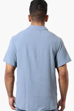 Super Triple Goose Vintage Solid Button Up Casual Shirt - Blue