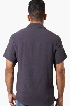 Super Triple Goose Vintage Solid Button Up Casual Shirt - Grey